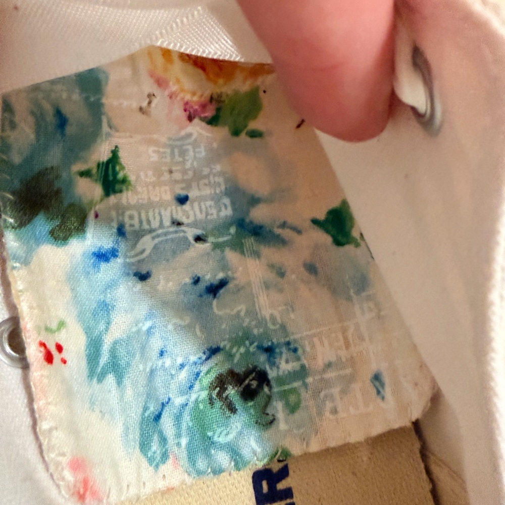 Hand Painted Converse Women's White Satin Lace Sneakers - Picture 7 of 11